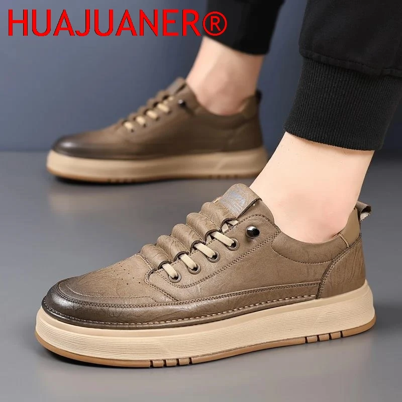 Luxury Brand Mens Casual Shoes Fashion Leather Antiskid Sneakers Handmade England Style Outdoor Sport Shoes Business Work Shoes