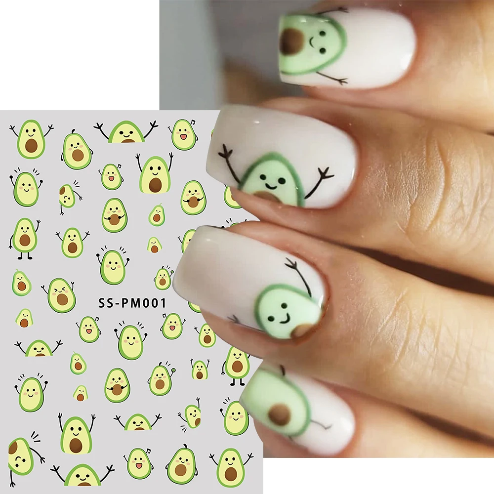 5pcs Cartoon 3D Nail Art Stickers DIY Sun Flowers Avocado Ladybug Dinosaur Nail Decals Sliders Wraps for Manicure Decorations