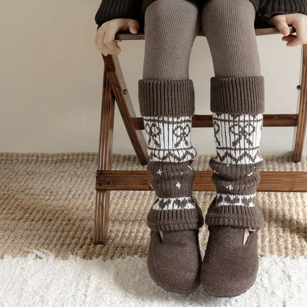 JK Harajuku Children's Leg Warmers Bow Japanese Style Fair Isle Style Knitted Socks Sweet Kawaii Knitted Foot Cover Lady