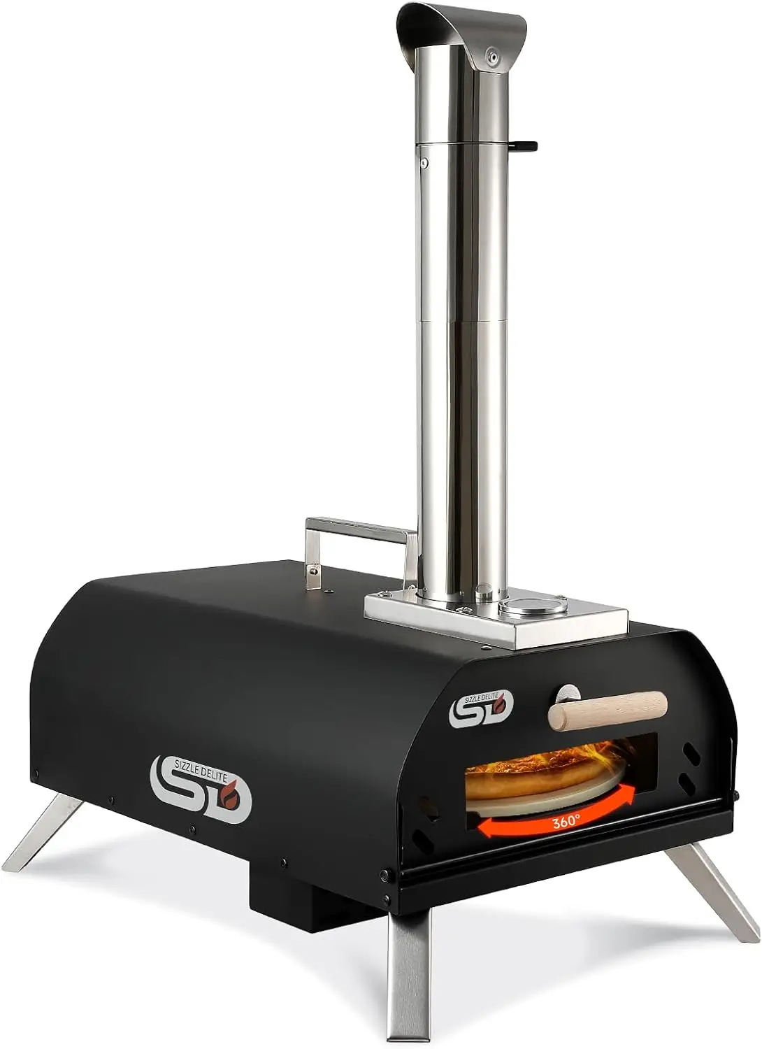 Outdoor Pizza Oven Wood Pellet 12" Round Pizza Stone, Portable Wood Fired with Built-in Thermometer Pizza Stove, Stainless