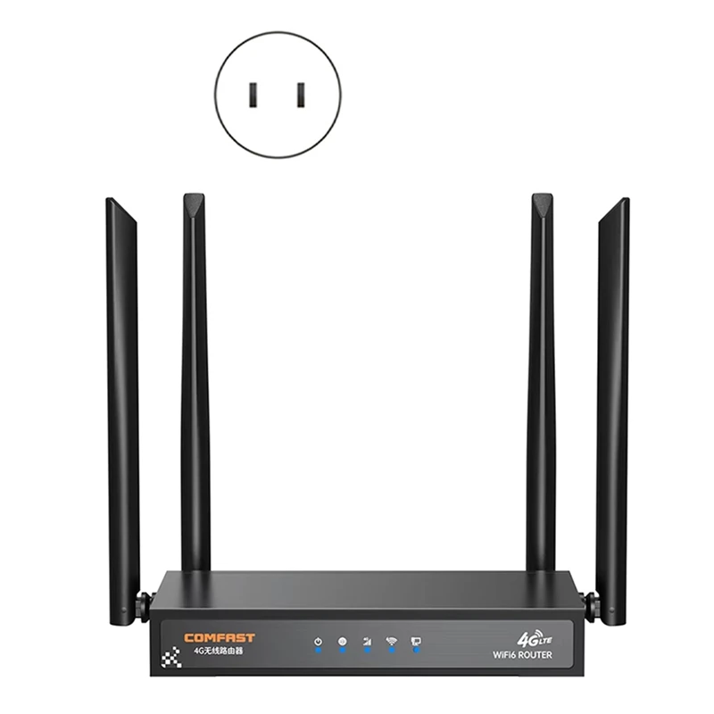 Comfast Industrial 4G LTE Router WiFi6 286Mbps Wireless Router 4 Antennas for Home/Outdoor/RV Use US Plug