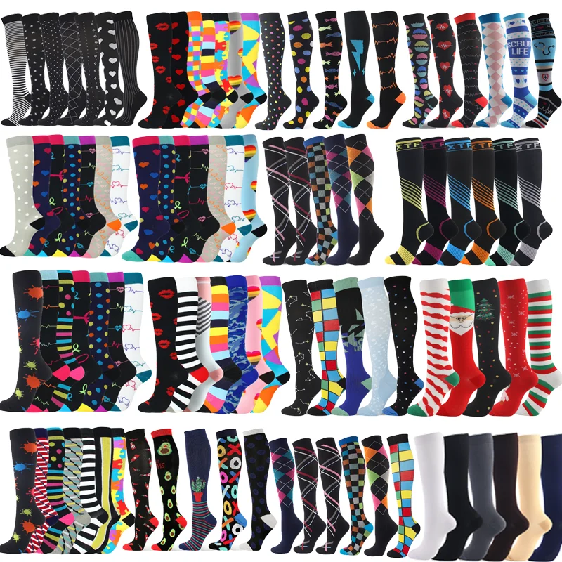 

3/5/6/7 Pack Compression Socks 20-30mm Hg Edema Diabetic Print Men's Fun Socks Warm Riding Care Socks Outdoor Basketball Sports