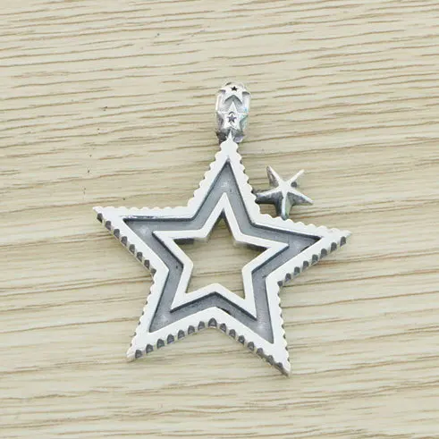 

Wholesale 925 sterling silver hip-hop style pentagram retro vintage couple silver jewelry silver pendant necklace sweater chain