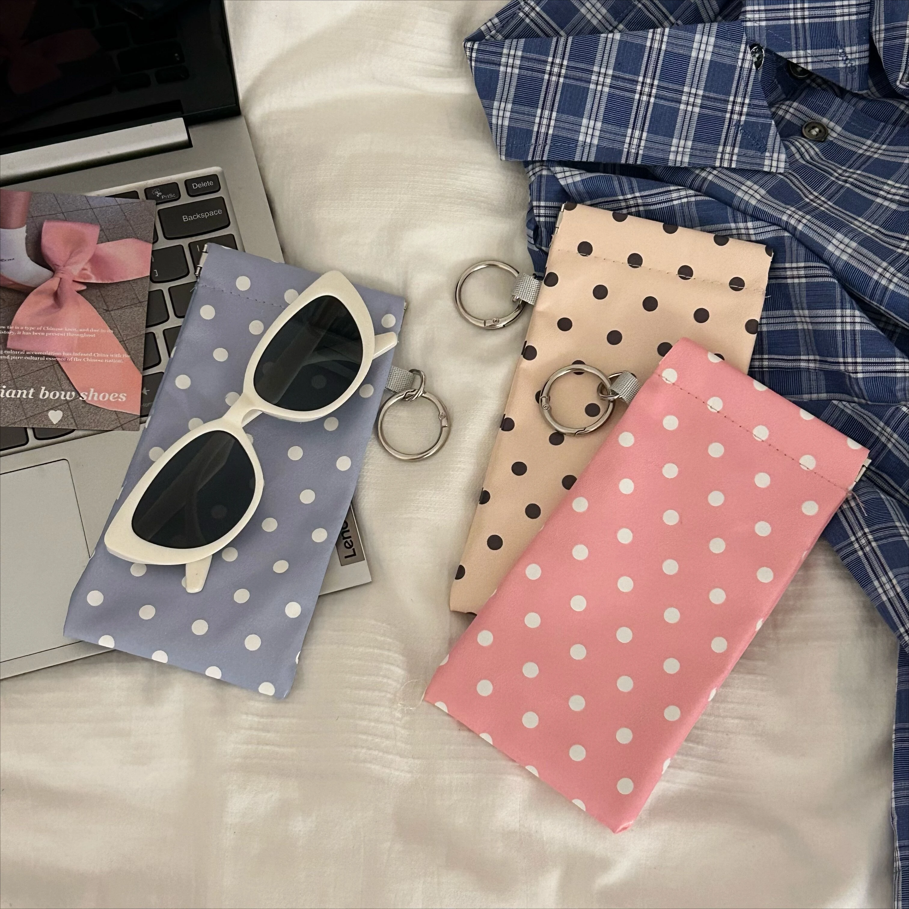 Vintage Polka Dot Magnetic Portable Glasses Case Korean Ins Sweet Cute Portable Storage Y2K Trendy Commuter Glasses Case