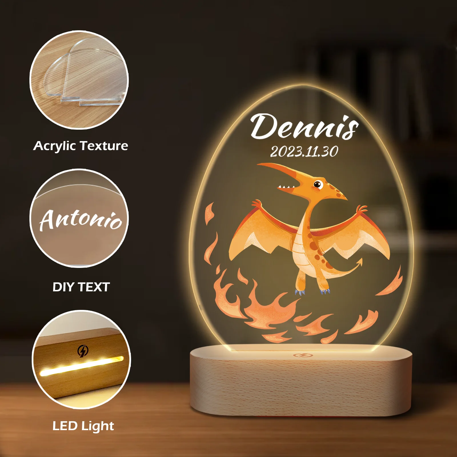 Imagem -05 - Luz Noturna Personalizada para Crianças Lâmpada Led Personalizada com Nome e Data Presente de Decoração para Crianças Quarto