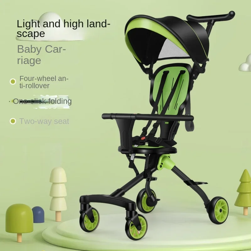 Foldable Baby Stroller Newborn Travel Stroller Can Sit or Lie Down Two-way Swivel Seat Four-wheeled Shock-absorbing Stroller