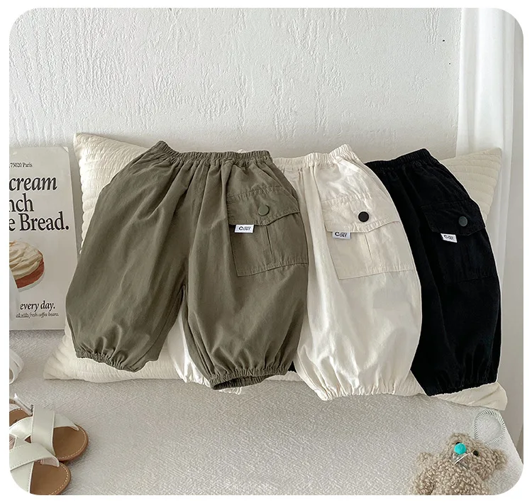 0-3Y Trendy Cool Baby Boys Cargo Pants Pure Cotton Boy's Solid Trousers Loose Casual Baggy Trousers Summer Infant Toddler Pants