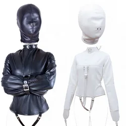 PU Leather Straitjacket Padded Hood Harness BDSM Adult Games Adjustable  Harness Body Bondage Sex Toy for Women and Men