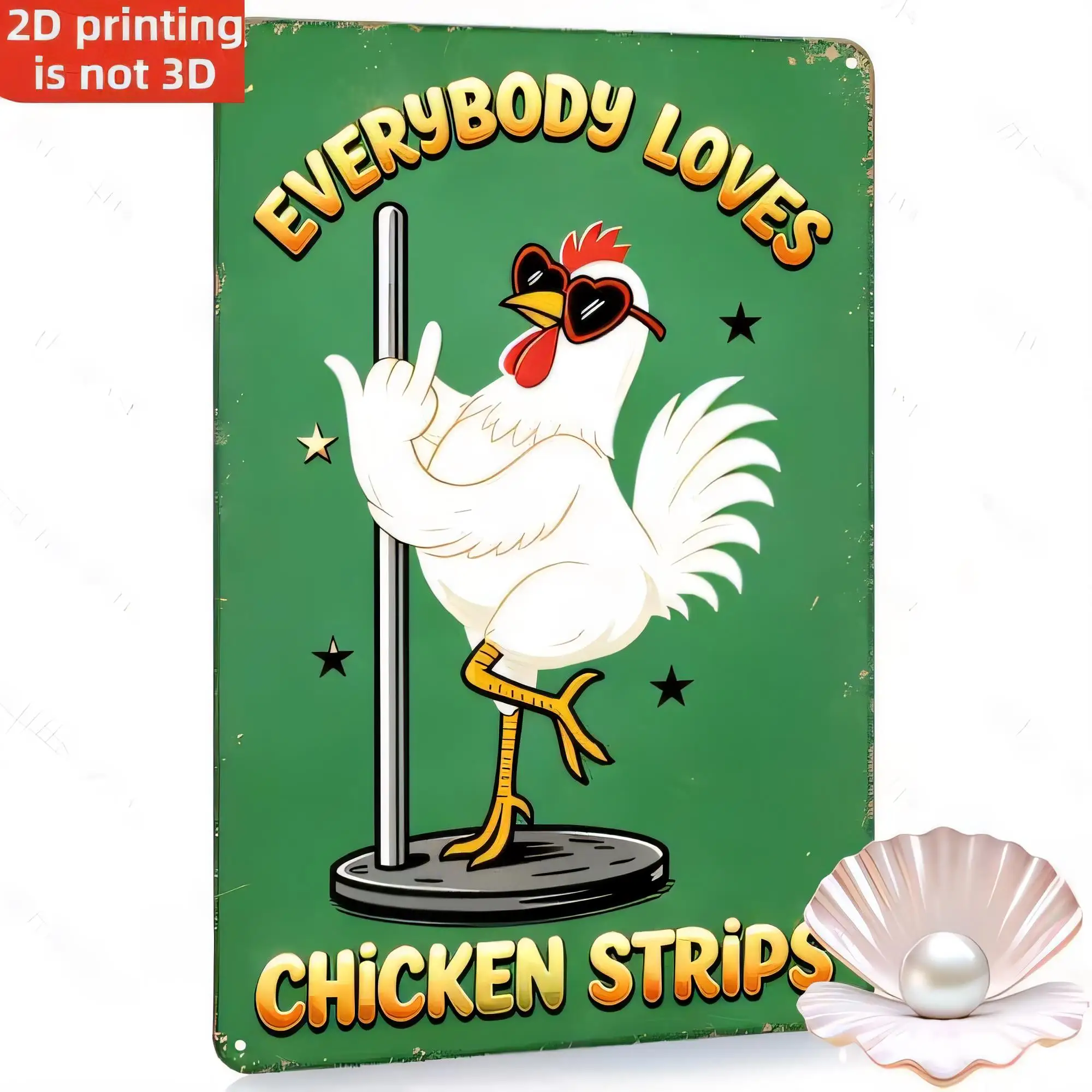 Tin Sign Everybody Loves Chicken Strips Retro Funny Rooster Smoking Gun 2D Printing Metal Wall Plaque for Kitchen Bar Man Cave H