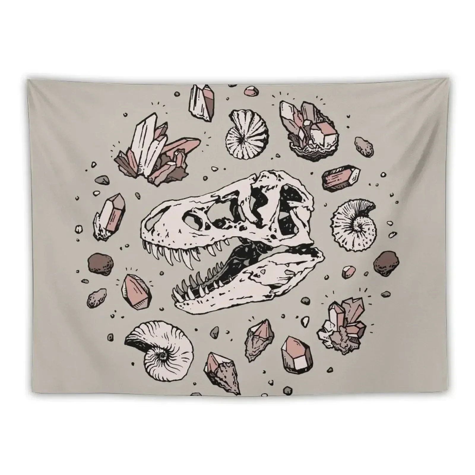 Geo-rex Vortex | Rose Quartz | Dinosaur Skull Fossil Art Tapestry Decoration Wall Aesthetic Room Decor Tapestry