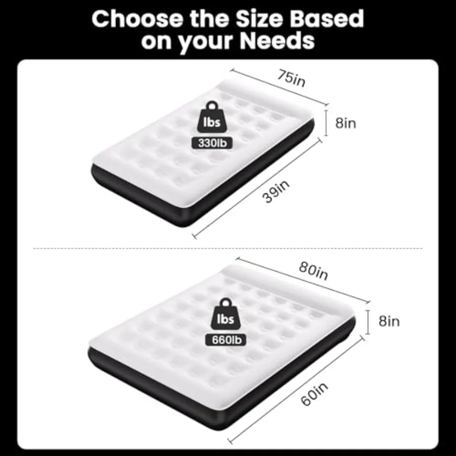 Queen Air Mattress for Camping, Travel, Home Guests PVC, Gray 8 Raised, Built-in USB Rechargeable Pump, Portable Inflatable view 5