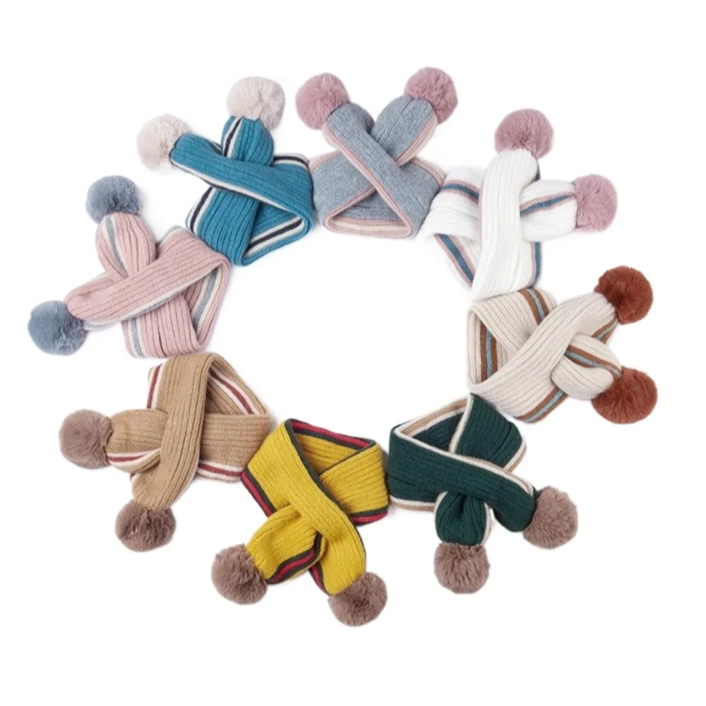 New Windproof Neck Warmer Coldproof Knitted Knitted Scarf Pompom Warm Neckerchief Outdoor Sports