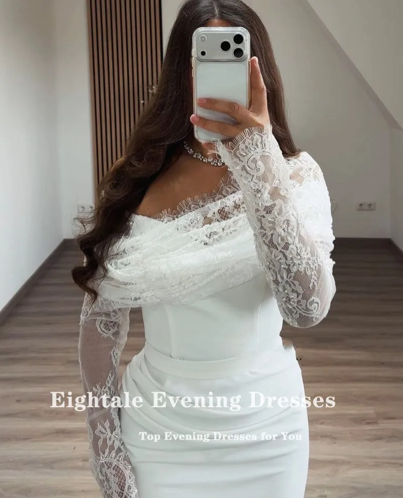 Robe de soirée arabe pour fête de mariage, ivoire, manches longues, longueur au sol, sirène musulmane, noire, personnalisée, robe de bal