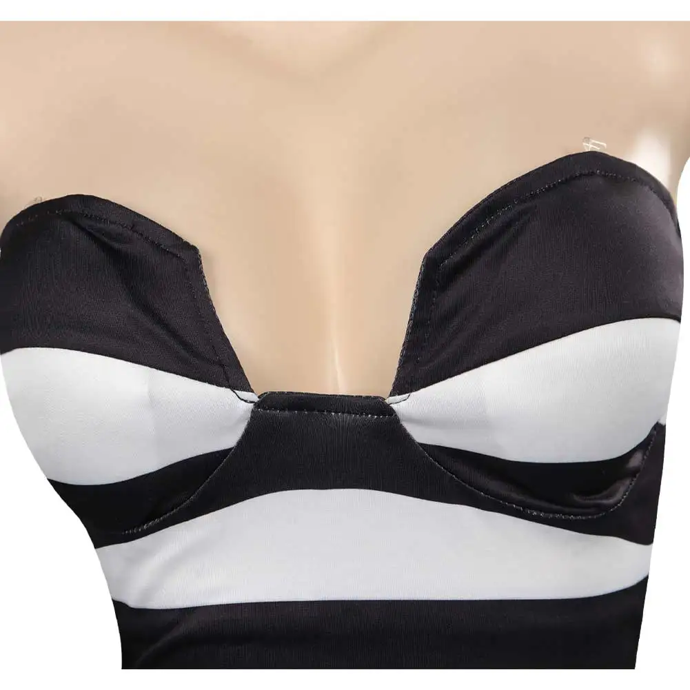 أزياء باربير مارجوت التأثيرية خطوط باللونين الأبيض والأسود فستان صيفي أنيق على الشاطئ ملابس تنكرية للهالوين بدلة احتفالات