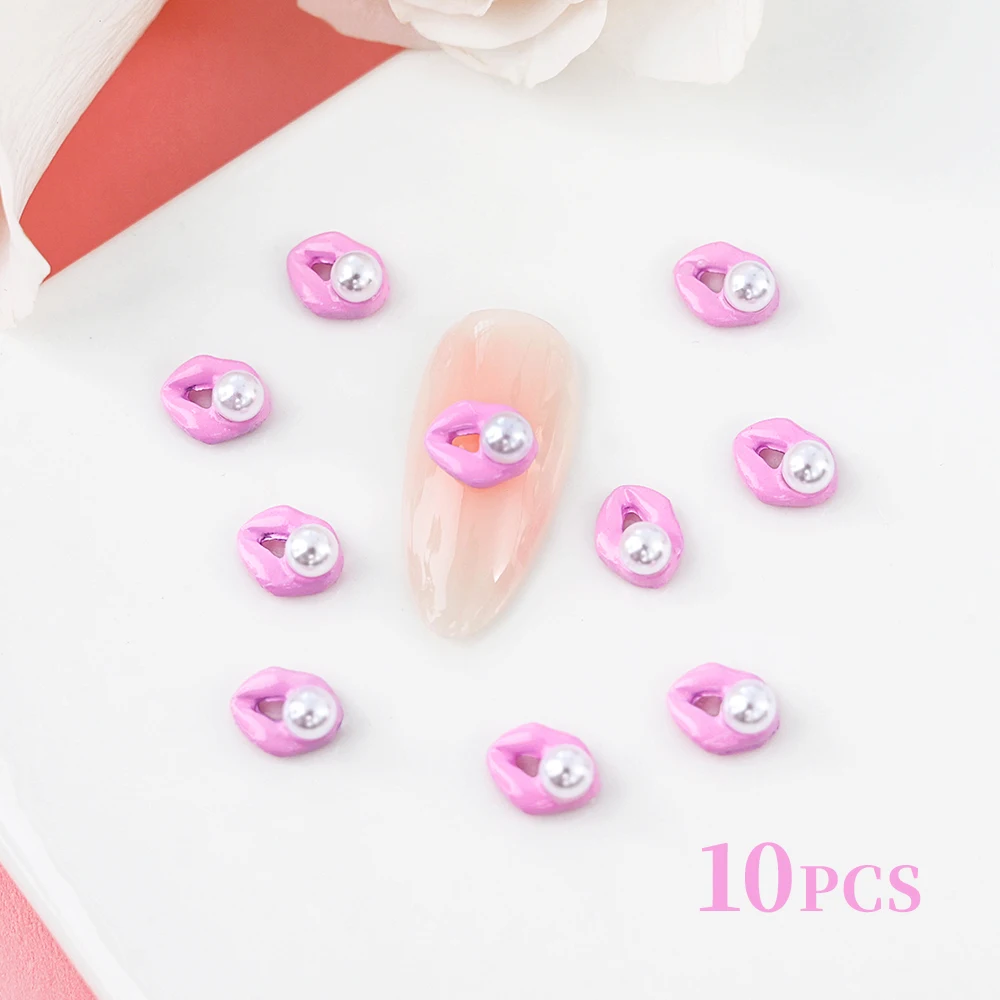 10 Stuks Rood/Roze Luxe Lippen 3d Nail Charmes Romantische Valentijnsdag Charmante Rode Lippen Met Luxe Diamanten Manicure Lippen & * &