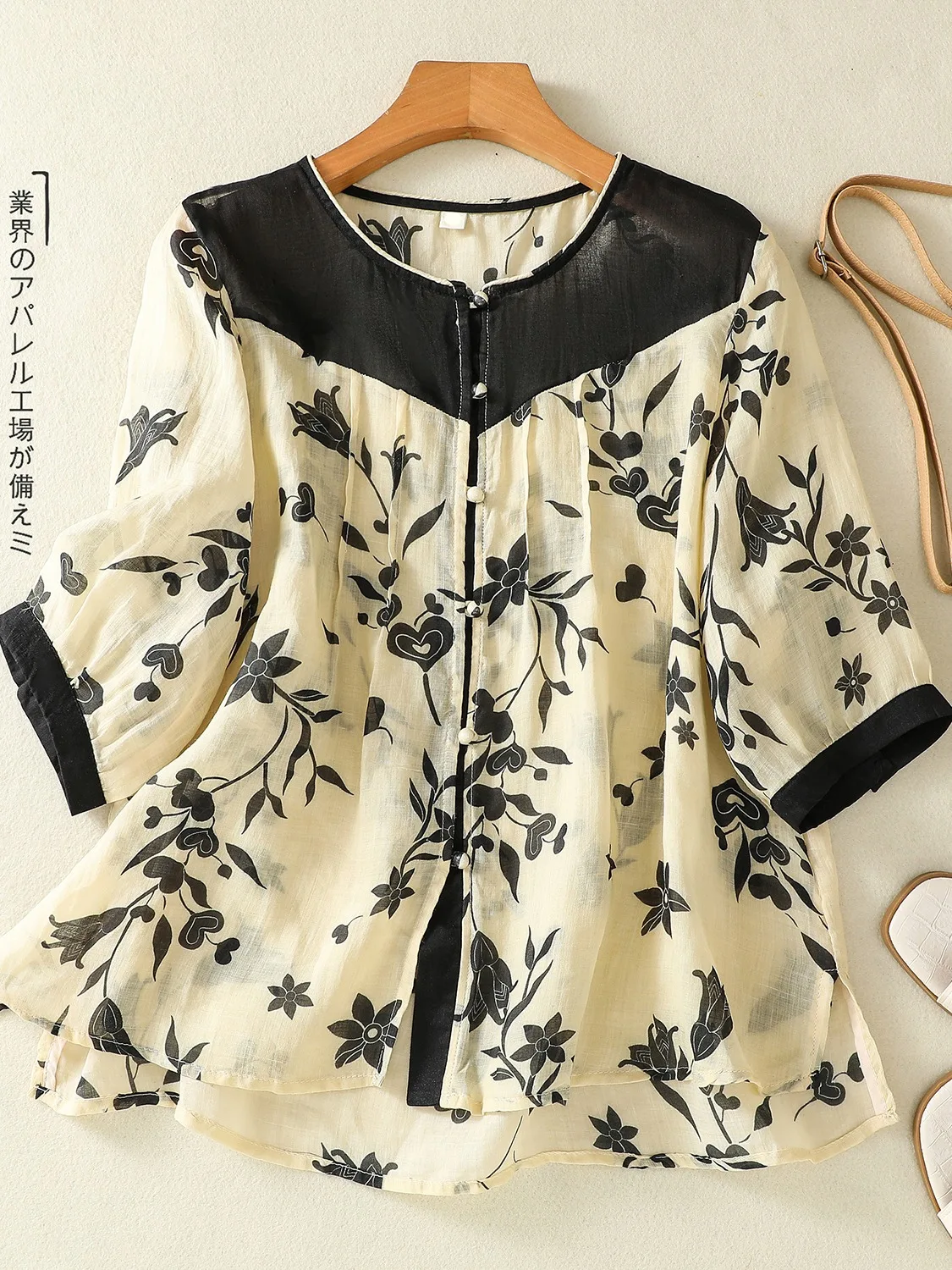 Künstlerische Baumwolle Leinen Blumendruck Damen irt round Ne ort Sve Bequeme lockere Passform Übergröße Chinesische Marke Sommer...