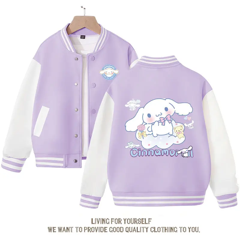 New Kawaii Sanrios Anime Pompompurin Cinnamoroll Kuromi Children Baseball Clothes Autumn Kids Jacket Boys Girls Sportswear Coats