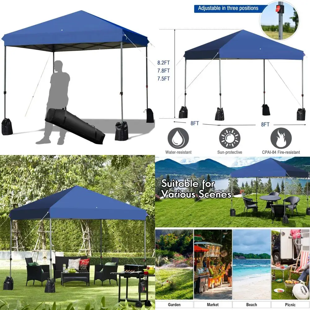 خيمة بمظلة منبثقة فورية مقاس 8 × 8 أقدام مع حقيبة بعجلات وأكياس رمل وأوتاد وحبال للمأوى الخارجي