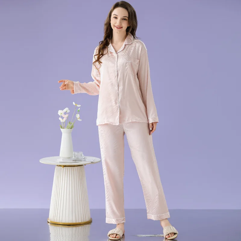 Damen Pyjama Sets Frühling Herbst 2 Stück gestreiften Druck Pyjama Faux Seide Satin Nachtwäsche Langarm Pijama Mujer Pyjs Homewear