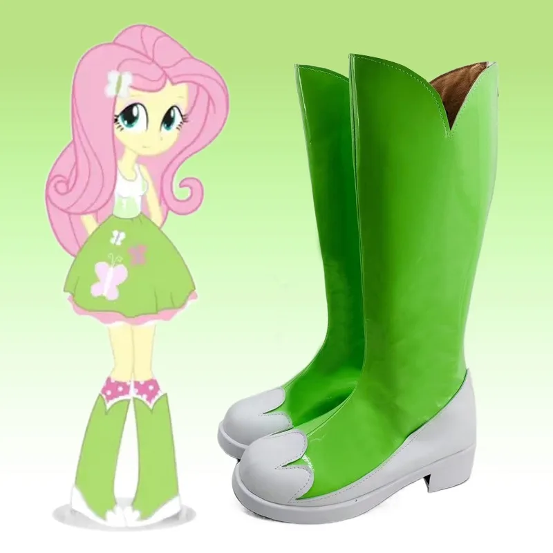 Equestrria Girls Fluttershy Cosplay Costume scarpe stivali fatti a mano in ecopelle