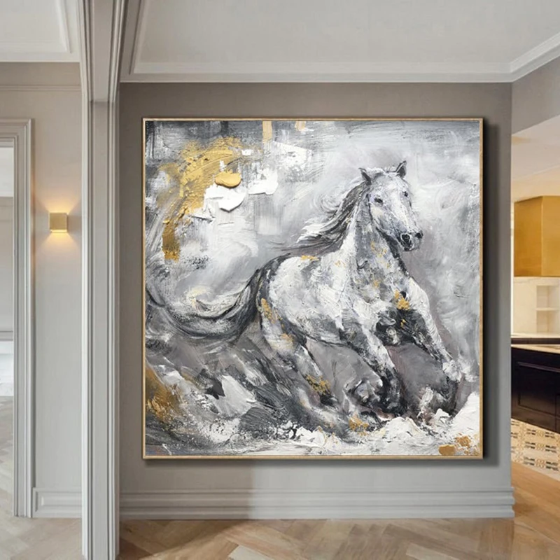 

Hand-painted Horse Bull Artwork Large Abstract Paintings Art Gray Gold Painting Animal Wall Art Large Canvas Oil Painting