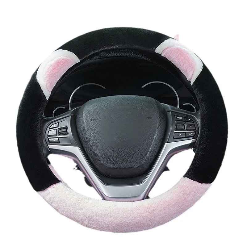 Car cartoon steering wheel cover Winter short plush General Motors handle cover non-slip warm handlebar cover