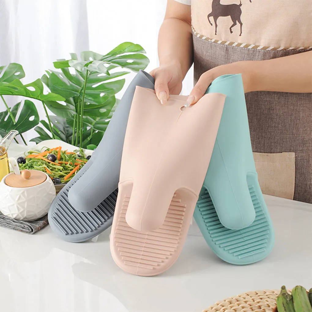 Oven Mitten Grill Mitts Cooking Gloves Silicone Safety Non-slippery Bowl Professional ple Operation Washable  Green