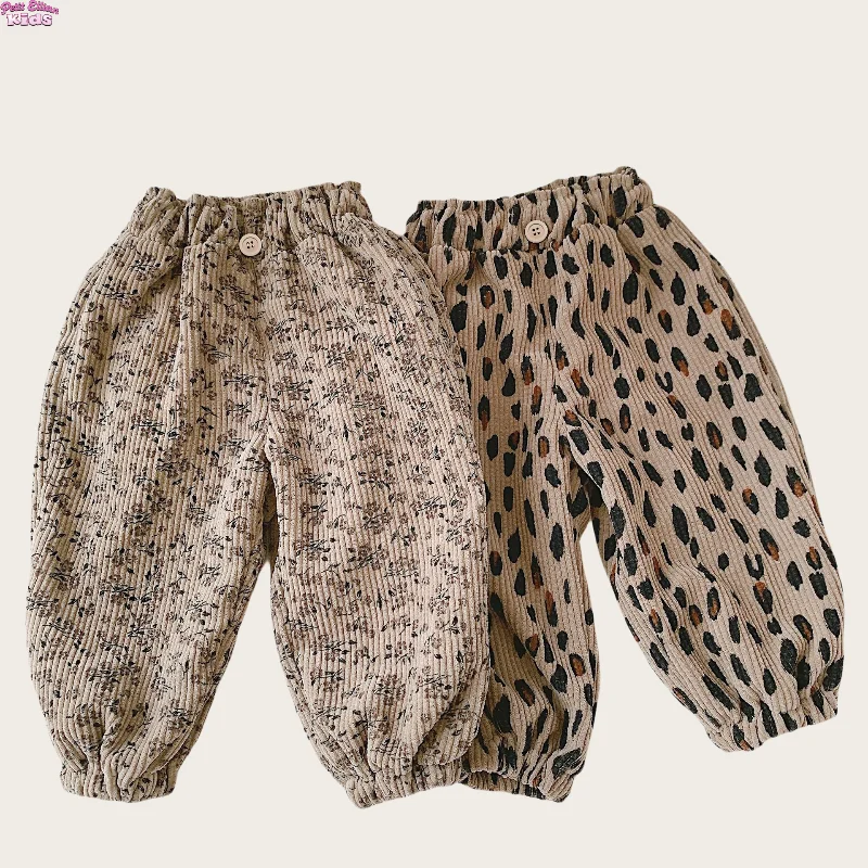Toddler Kids' Corduroy Pants Fleece Lined Leopard Floral Harem Trousers Warm Casual Pants for 1-8 Y Boys Junior Girls' Clothing