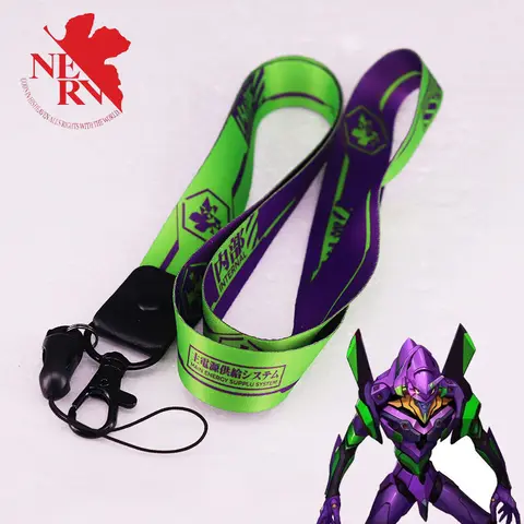 2 em 1 evangelion eva 01 cordão do telefone móvel chaveiro sling neckband chaveiro anti-perdido emblemas id telefone celular corda pescoço cintas