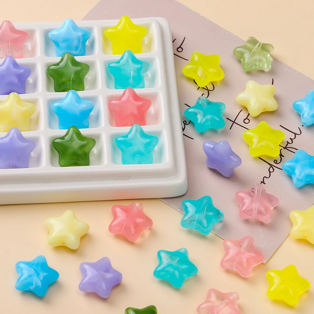 5Pcs 19x20mm Acrylic Star & Starfish Beads Loose Spacer Beads Colorful Assorted Beads for DIY Jewelry Making Bracelet Necklace