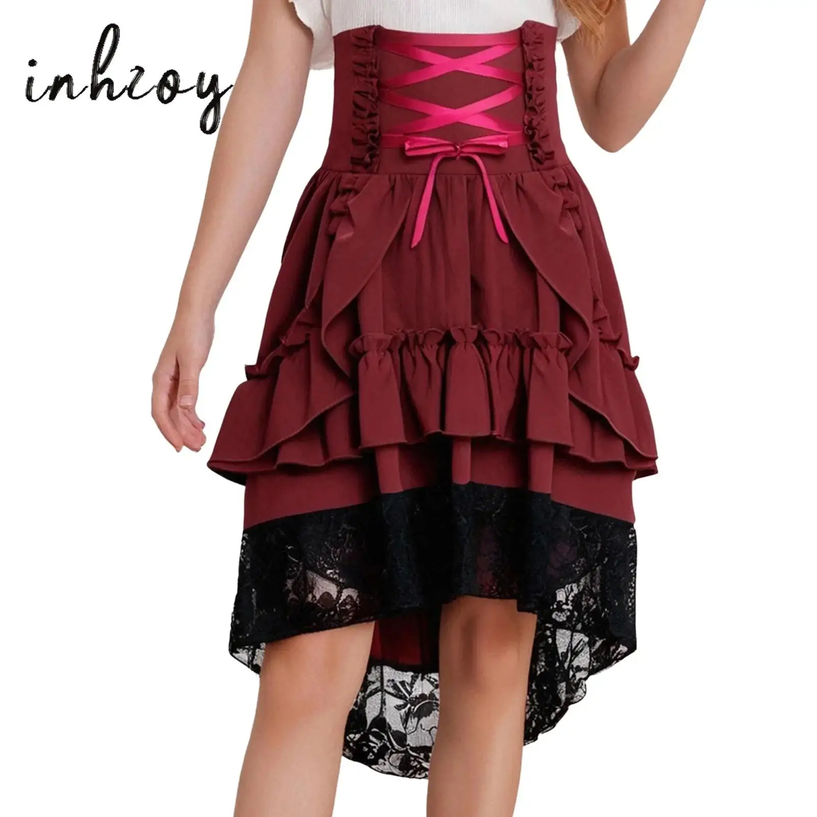 

Girls Medieval Renaissance Skirt Vintage Victorian Layered Lace Ruffle Skirts Frilly Steampunk Gothic Skirt Halloween Costume