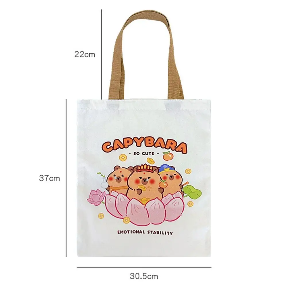 Kawaii Print Anime Cartoon Capybara Handbag Durable Large-capacity Canvas Bag Wear-resistant Reusable Shoulder Tote Bag Tablet