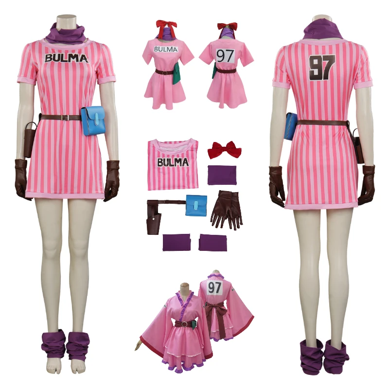 Anime Fantasy Bulma Cosplay Costume Women Pink Lolita Dress Belt Outfits Halloween Carnival Party Suit