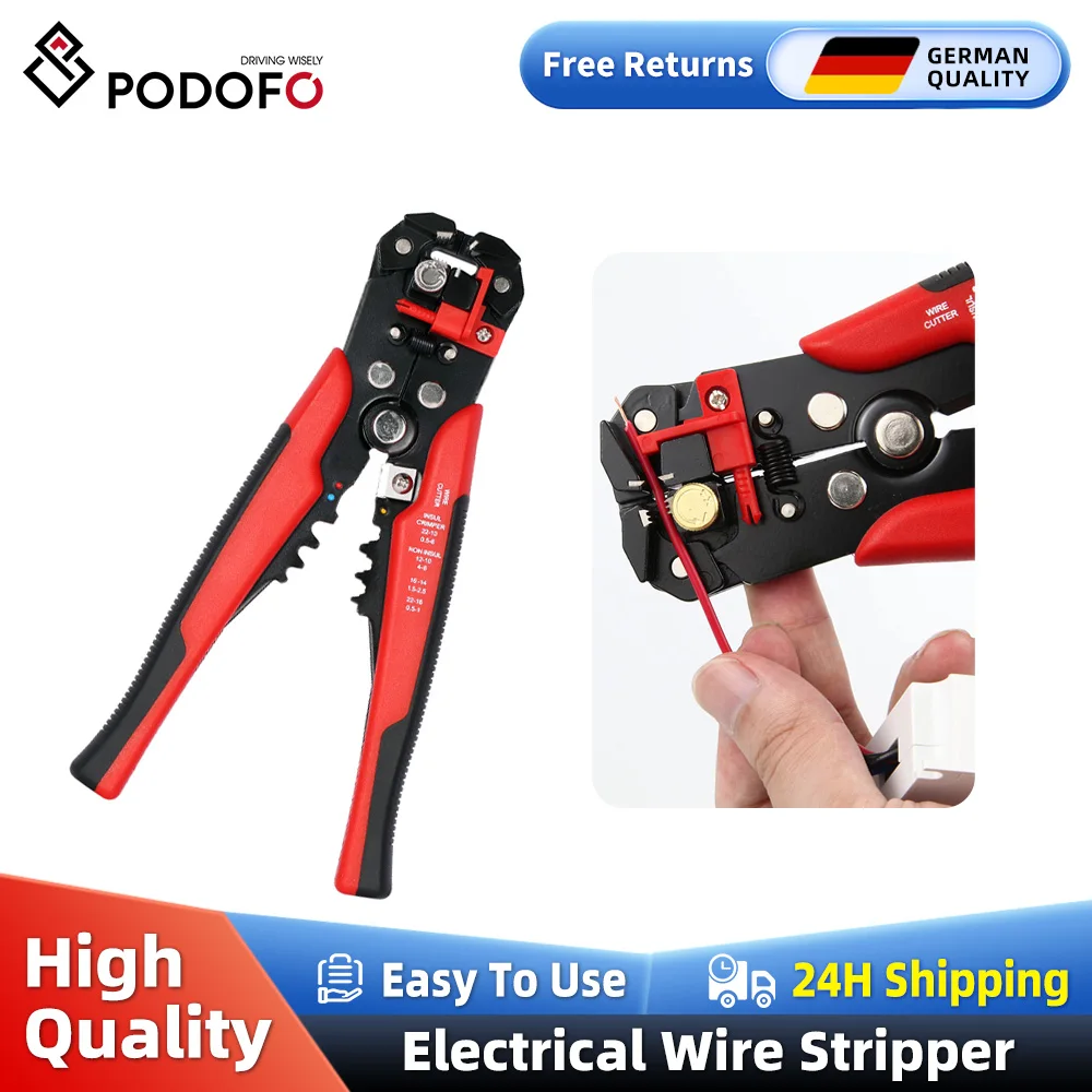Podofo Kit spelafili autoregolante per cavi Set di strumenti per crimpare per elettricisti con custodia Pinze spelafili multifunzionali