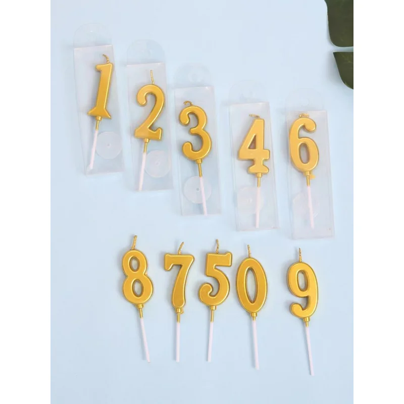 1pcs birthday candle golden number candle smokeless birthday cake party baking dessert candle plug-in set