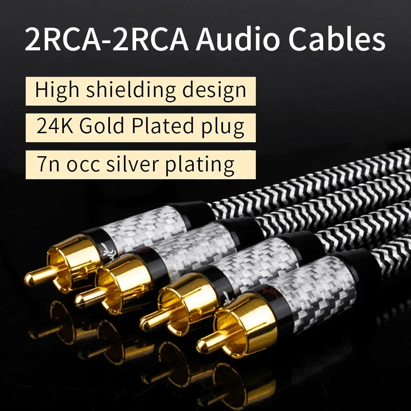 YYAUDIO 1 pair Silver Plated RCA Audio Cable 2 RCA to 2 RCA Interconnect Cable HIFI Stereo 7N OCC Male to Male For Amplifier DAC