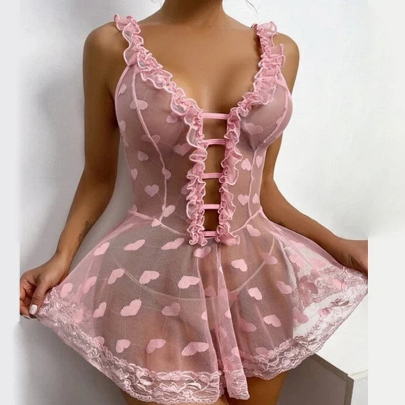 Mujer Lencería Sexy Tallas grandes Ropa de dormir Vestido de encaje Sexy Baby Doll Lencería Ropa interior erótica caliente Pijamas Porno Disfraces