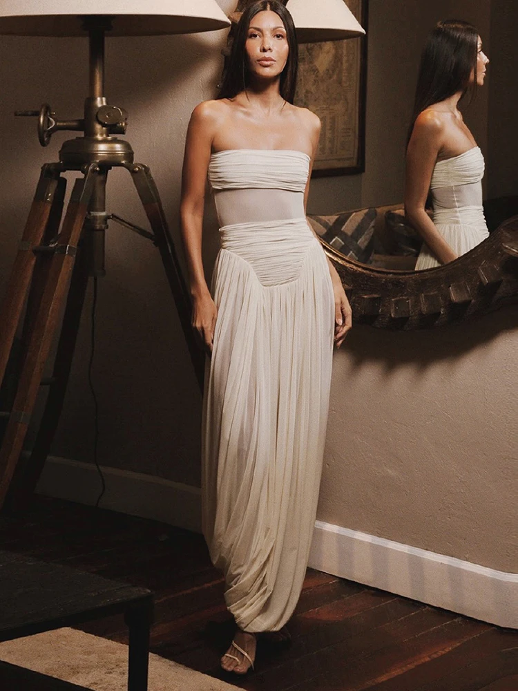 Vestido Longo em Patchwork de Malha Kliou para Mulheres, Sexy, com Decote Cruzado, Costas Descobertas, Sem Mangas, Elegante para Festas e Prom