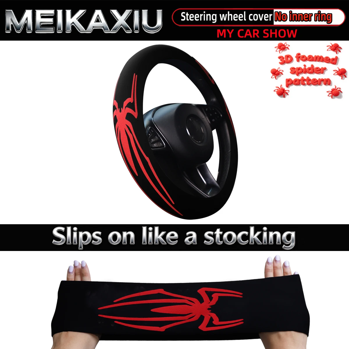 3D Spider Car Steering Wheel Cover No Elastic Band Or Inner Ring Convenient like Putting on Socks New Design Auto Accessory