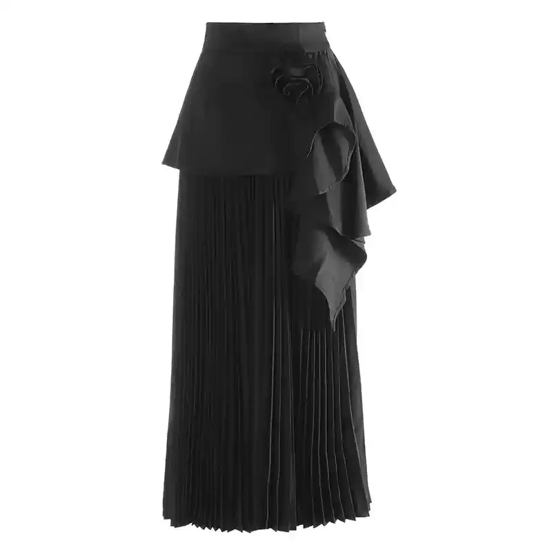 HKSH Letnia Nowa Damska Modna Elegancka Spódnica Trójwymiarowe Kwiaty Łączona Plisowana Asymetryczna Elegancka Modna Luksusowa Spódnica HK8947