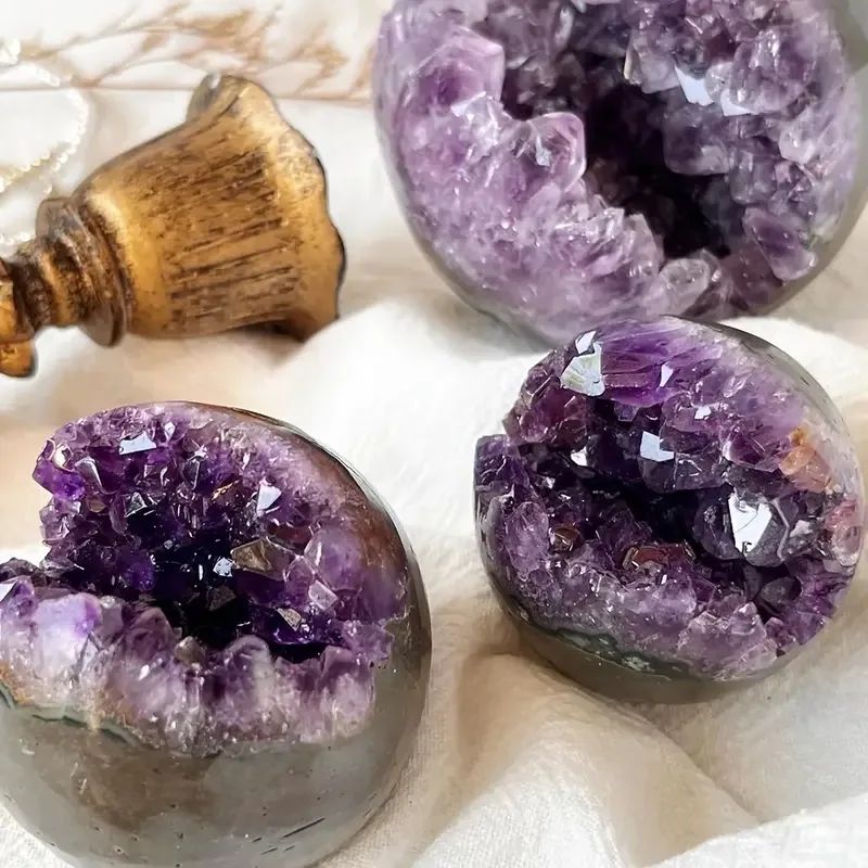 Natural Amethyst Cluster Druzy Geode Ball Reiki Healing Crystal Sphere for Divination Lucky Wealth Home Office Decor