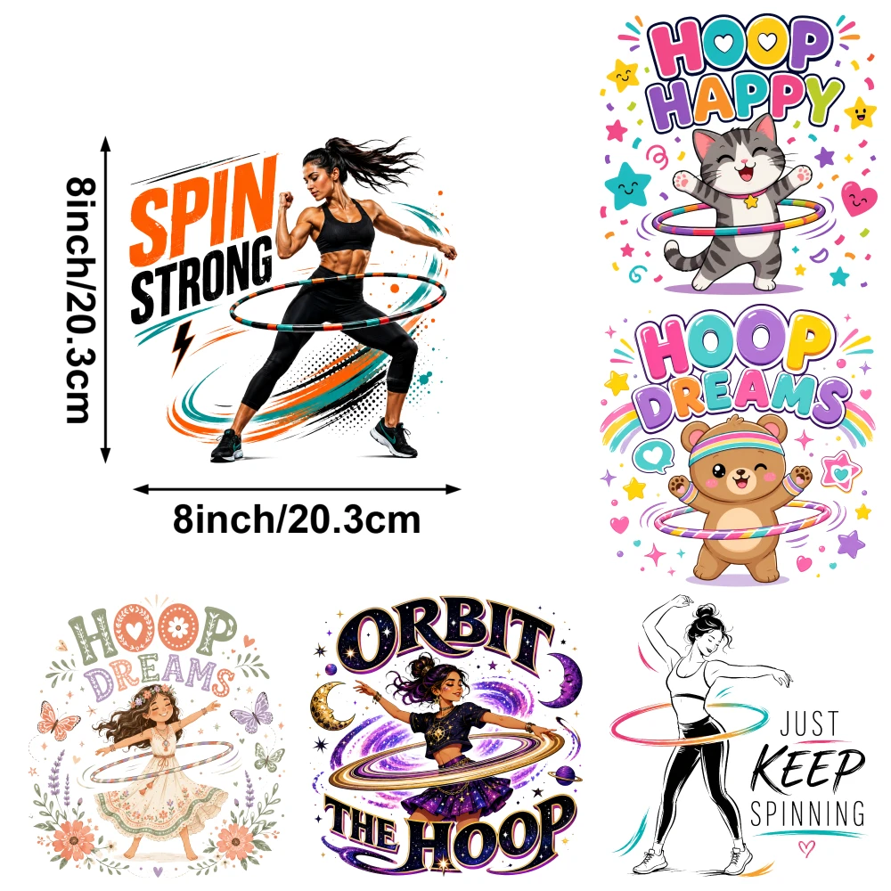 6 Pcs Hoop Happy Iron on Transfers Iron on Decals for T Shirts Transfers Sticker On Clothes for Clothing T-Shirt Jeans