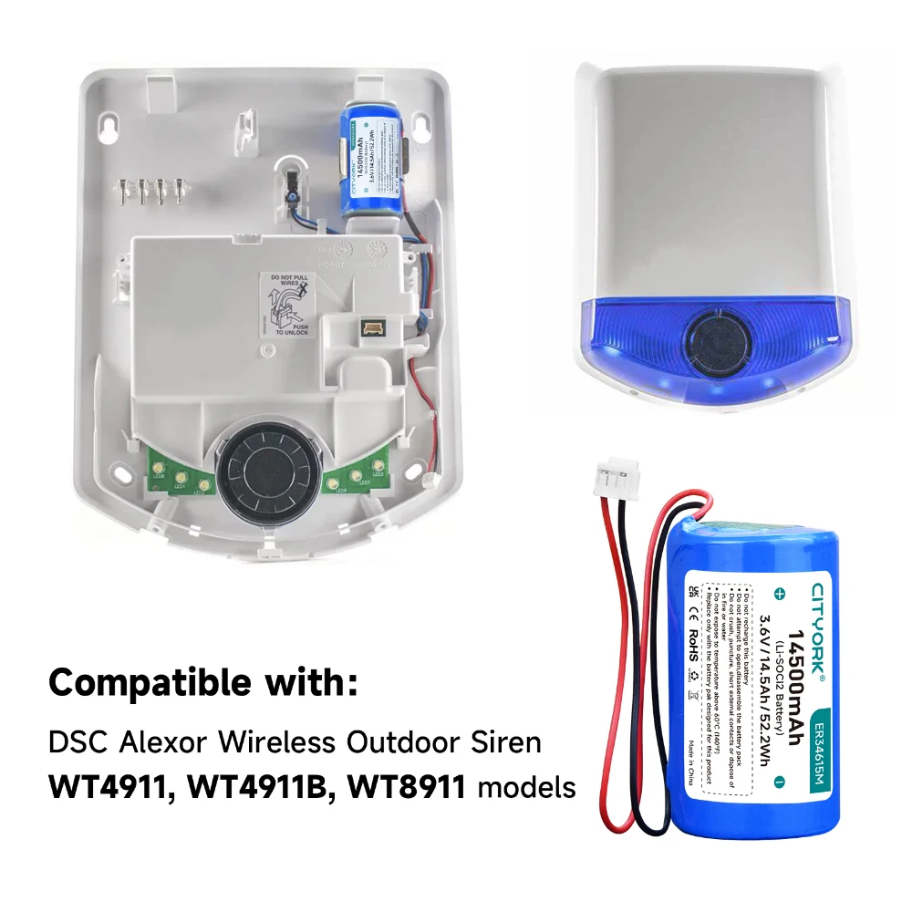 14500mAh 3.6V ER34615M 교체용 리튬 이온 배터리 DSC 알렉소르 무선 야외 경보기 WT4911, WT4911B, WT8911에 적합