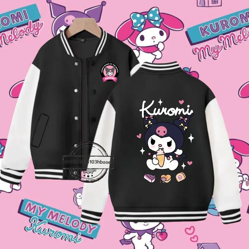 Baseball uniform Sanrio 1-14 yrs gift Kulomi Cartoon Printed Boys and girls Kawaii Fall/Winter Jacket Sweatshirt Super cute