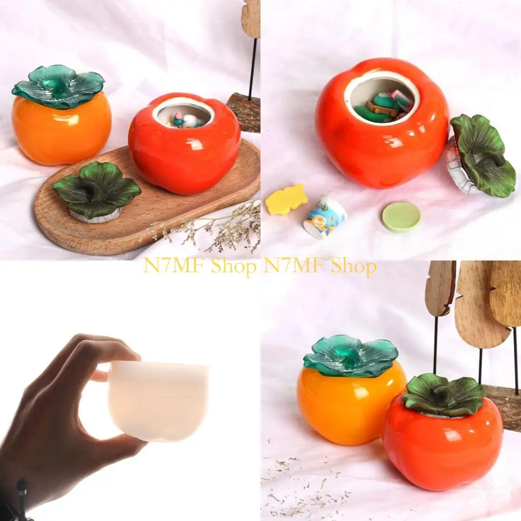 N7MF Crystal Mirror Round Jewelry Storage Tanks Persimmon Storage Box Silicone Mold