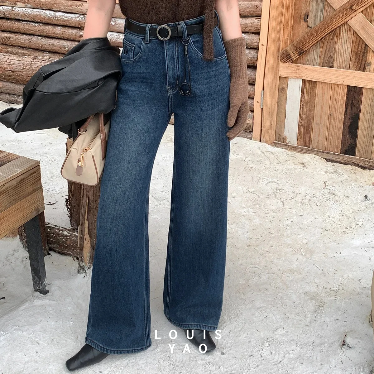

LOUISYAO 2026 Autumn Winter Thick Women's Straight Leg Jeans High Quality Office Streetwear Casual Long Denim Pants