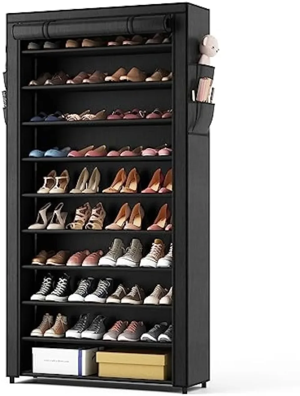 10 Tier Shoe Rack with Covers,Large Capacity Stackable Tall Shoe Shelf Storage to 50-55 Pairs Shoes and Boots Sturdy Metal Free