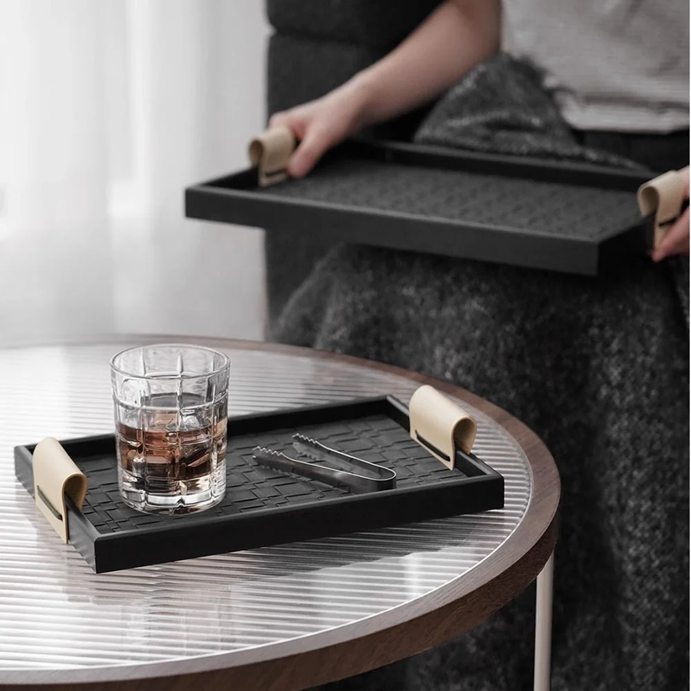 OEM 우아한 데스크탑 수납 트레이 인조 가죽 화장대 정리함 향수 보관함 장식용 수납 트레이