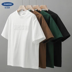 Dukeen 400Gsm Heavyweight Short-Sleeved T Shirt for Men Summer Oversized Clothing Embroidery Letter Pure Cotton Soild Color Tees