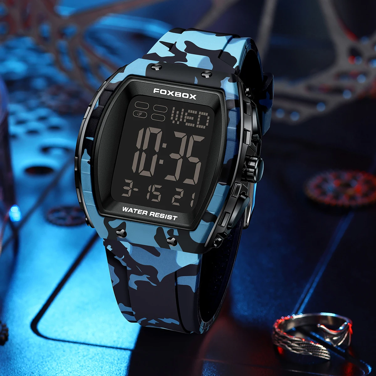 

FOXBOX Men Watch Fashion Camouflage Silicone Waterproof Digital Watches For Men Military Sports Luminous LED Chronograph Male